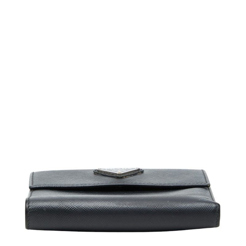 Prada Saffiano Kiss Lock Bifold Wallet Black Leather — view 3