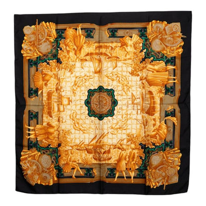 Hermes Carre 90 Azvlejos Scarf Black Brown Silk