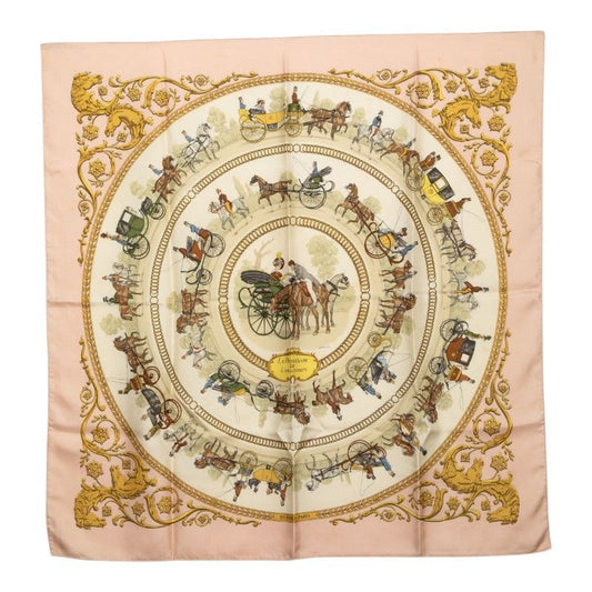 Hermes Carre 90 la Promenade de Longchamps Walk to Long Chien Scarf Pink Ivory