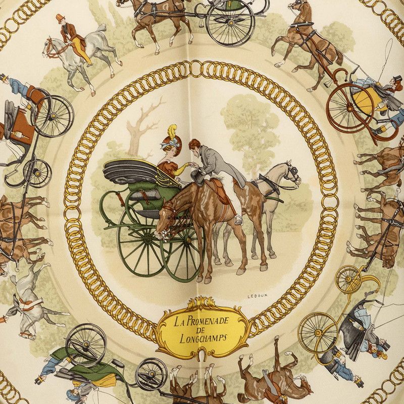 Hermes Carre 90 la Promenade de Longchamps Walk to Long Chien Scarf Pink Ivory — view 2
