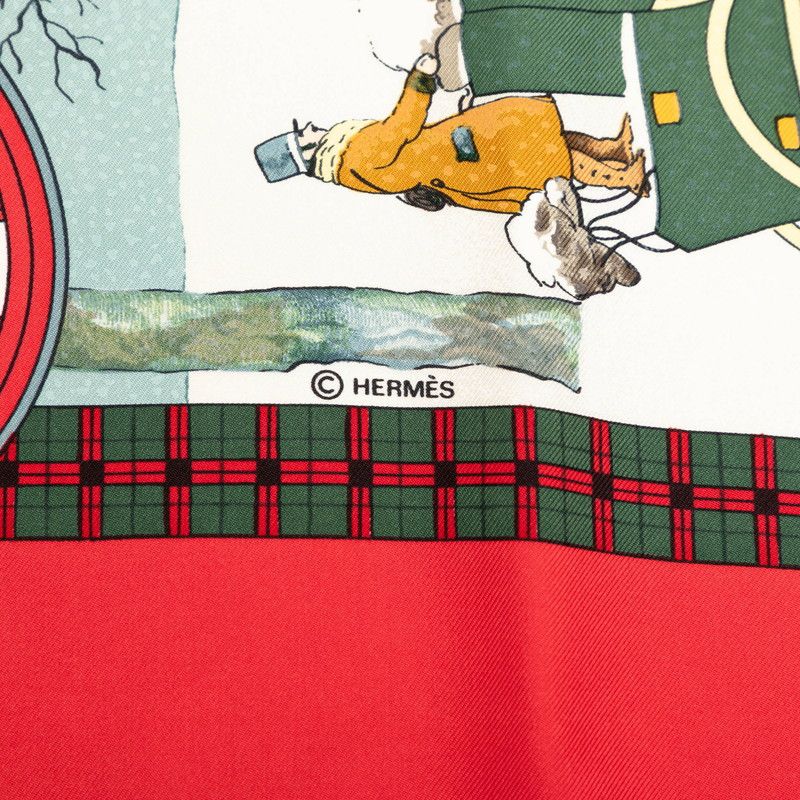 Hermes Carre 90 Winter Mail L'hiver en Poste Scarf Red Multicolor Silk — view 6
