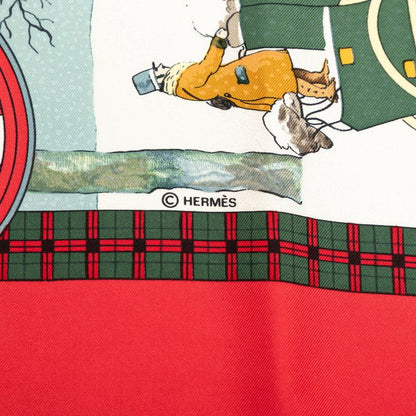 Hermes Carre 90 Winter Mail L'hiver en Poste Scarf Red Multicolor Silk — view 6