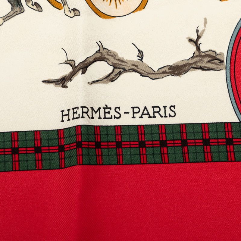 Hermes Carre 90 Winter Mail L'hiver en Poste Scarf Red Multicolor Silk — view 4