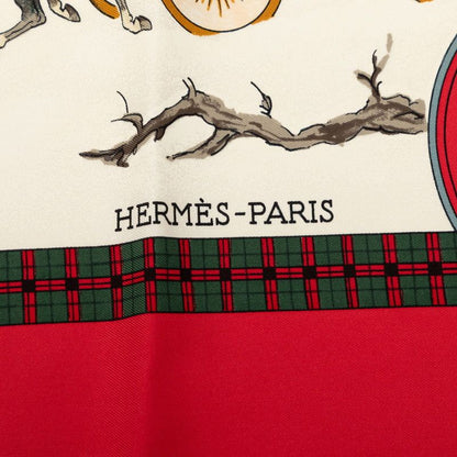 Hermes Carre 90 Winter Mail L'hiver en Poste Scarf Red Multicolor Silk — view 4