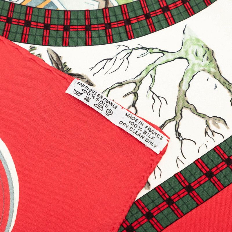 Hermes Carre 90 Winter Mail L'hiver en Poste Scarf Red Multicolor Silk — view 7