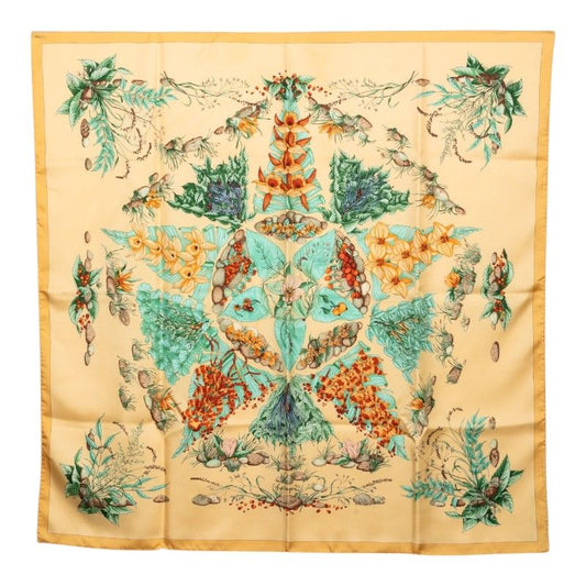 Hermes Carre 90 Pythagore Pythagoras Scarf Beige Multicolor Silk