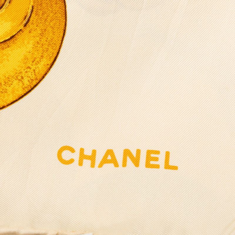 Chanel CC Logo Chain Pattern Scarf Ivory Silk — view 3