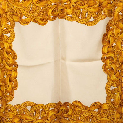 Chanel CC Logo Chain Pattern Scarf Ivory Silk — view 2