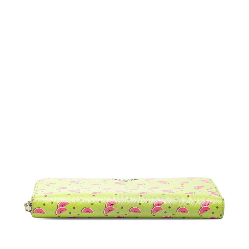Prada Smart Watermelon Print Zip Around Wallet Green Pig Saffiano Leather — view 3