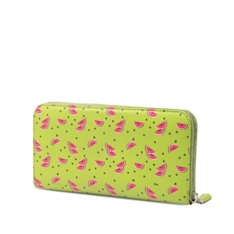 Prada Smart Watermelon Print Zip Around Wallet Green Pig Saffiano Leather — view 2