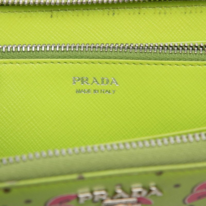 Prada Smart Watermelon Print Zip Around Wallet Green Pig Saffiano Leather — view 5