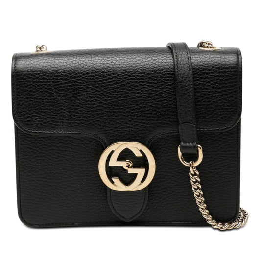 Gucci Interlocking Chain Shoulder Bag Black Leather