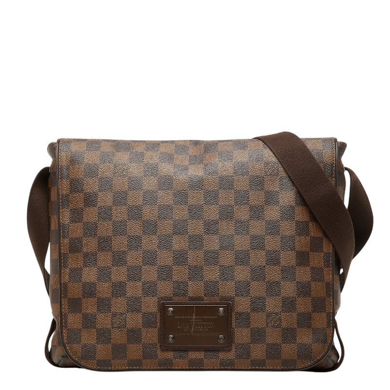 Louis Vuitton Damier Brooklyn MM Messenger Bag Crossbody Brown Leather