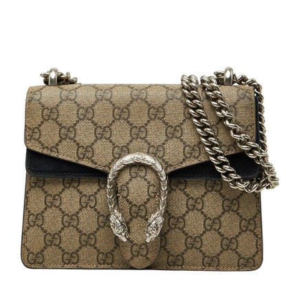 Gucci GG Supreme Dionysus Chain Shoulder Bag Beige Black Suede Leather