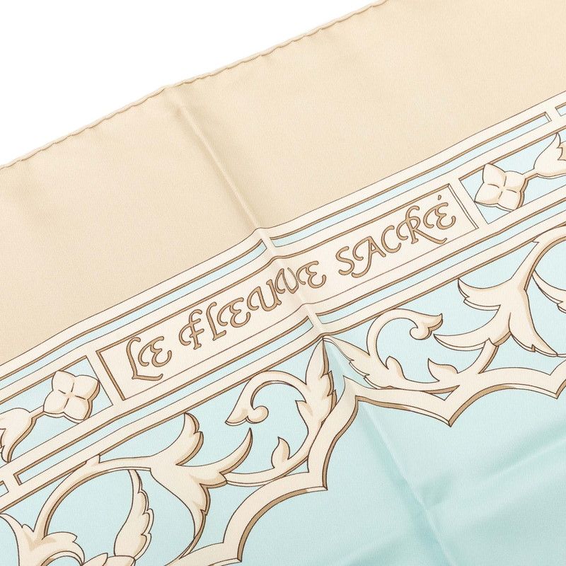 Hermes Carre 90 le Fleuve Sacre Sacred River Scarf Beige Multicolor Silk — view 6