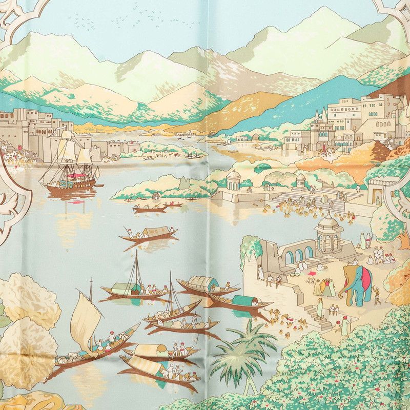 Hermes Carre 90 le Fleuve Sacre Sacred River Scarf Beige Multicolor Silk — view 2