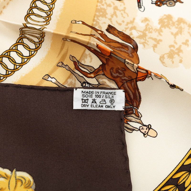 Hermes Carre 90 la Promenade de Longchamps Walk to Long Chien Scarf Brown — view 7