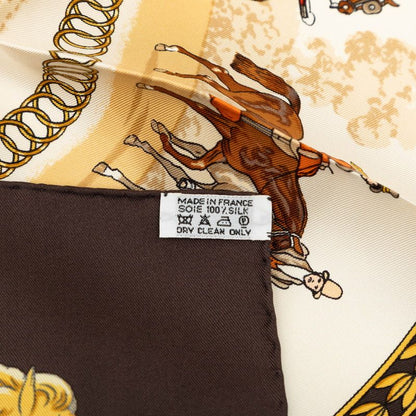 Hermes Carre 90 la Promenade de Longchamps Walk to Long Chien Scarf Brown — view 7