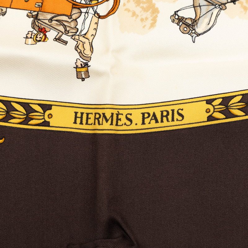 Hermes Carre 90 la Promenade de Longchamps Walk to Long Chien Scarf Brown — view 6