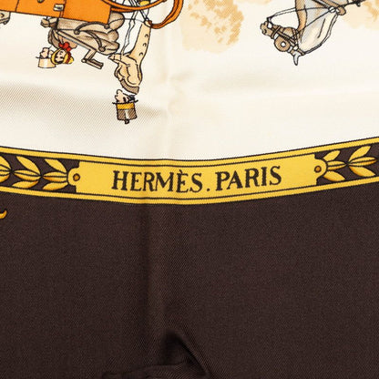 Hermes Carre 90 la Promenade de Longchamps Walk to Long Chien Scarf Brown — view 6