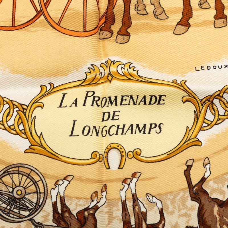 Hermes Carre 90 la Promenade de Longchamps Walk to Long Chien Scarf Brown — view 5