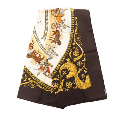 Hermes Carre 90 la Promenade de Longchamps Walk to Long Chien Scarf Brown — view 2