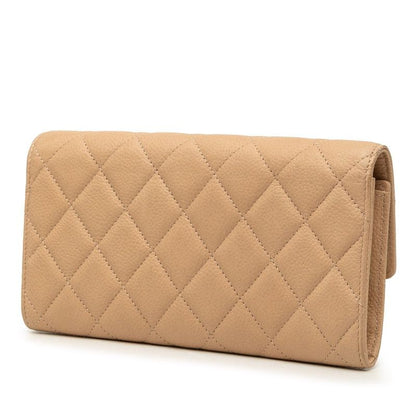 Chanel CC Logo Quilted Wallet Beige Caviar Leather — view 2