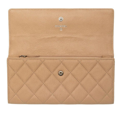 Chanel CC Logo Quilted Wallet Beige Caviar Leather — view 4