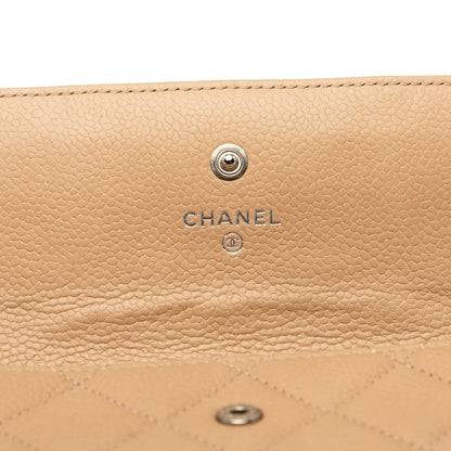 Chanel CC Logo Quilted Wallet Beige Caviar Leather — view 6