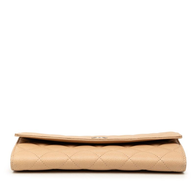 Chanel CC Logo Quilted Wallet Beige Caviar Leather — view 3