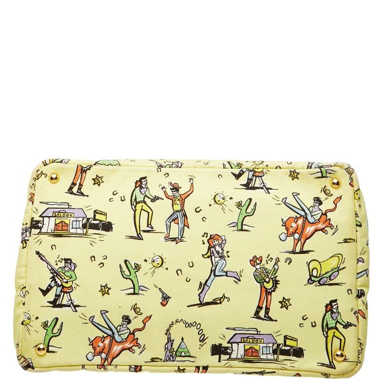 Prada Canapa Large Tote Print Yellow Multicolor Canvas — view 3