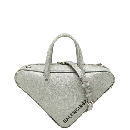 Balenciaga Triangle Duffle 2-Way Shoulder Bag Silver Leather