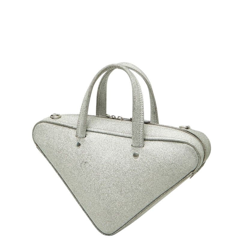 Balenciaga Triangle Duffle 2-Way Shoulder Bag Silver Leather — view 2