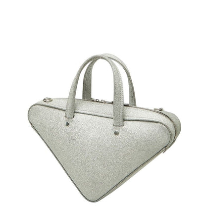 Balenciaga Triangle Duffle 2-Way Shoulder Bag Silver Leather — view 2