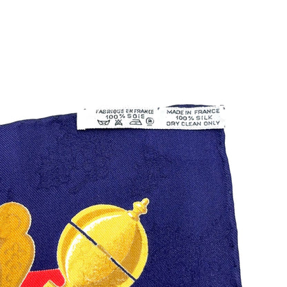 Hermes Carre 90 Plumes Et Grelots Silk Navy Red Scarf — view 2