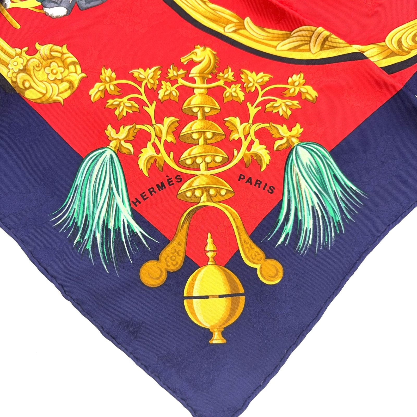 Hermes Carre 90 Plumes Et Grelots Silk Navy Red Scarf — view 3