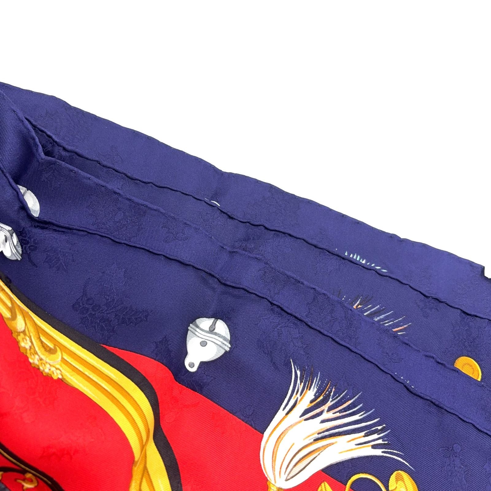 Hermes Carre 90 Plumes Et Grelots Silk Navy Red Scarf — view 5