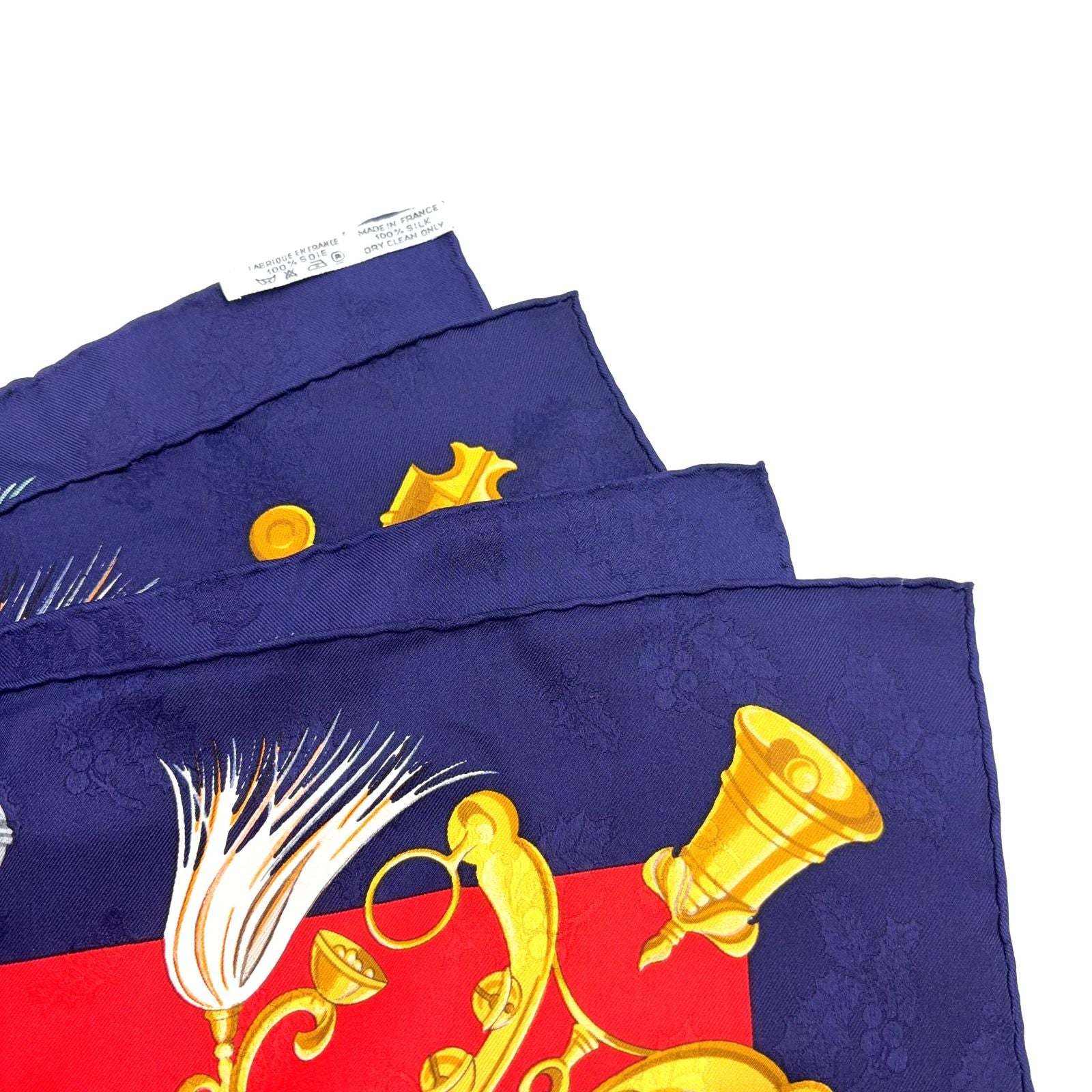 Hermes Carre 90 Plumes Et Grelots Silk Navy Red Scarf — view 4