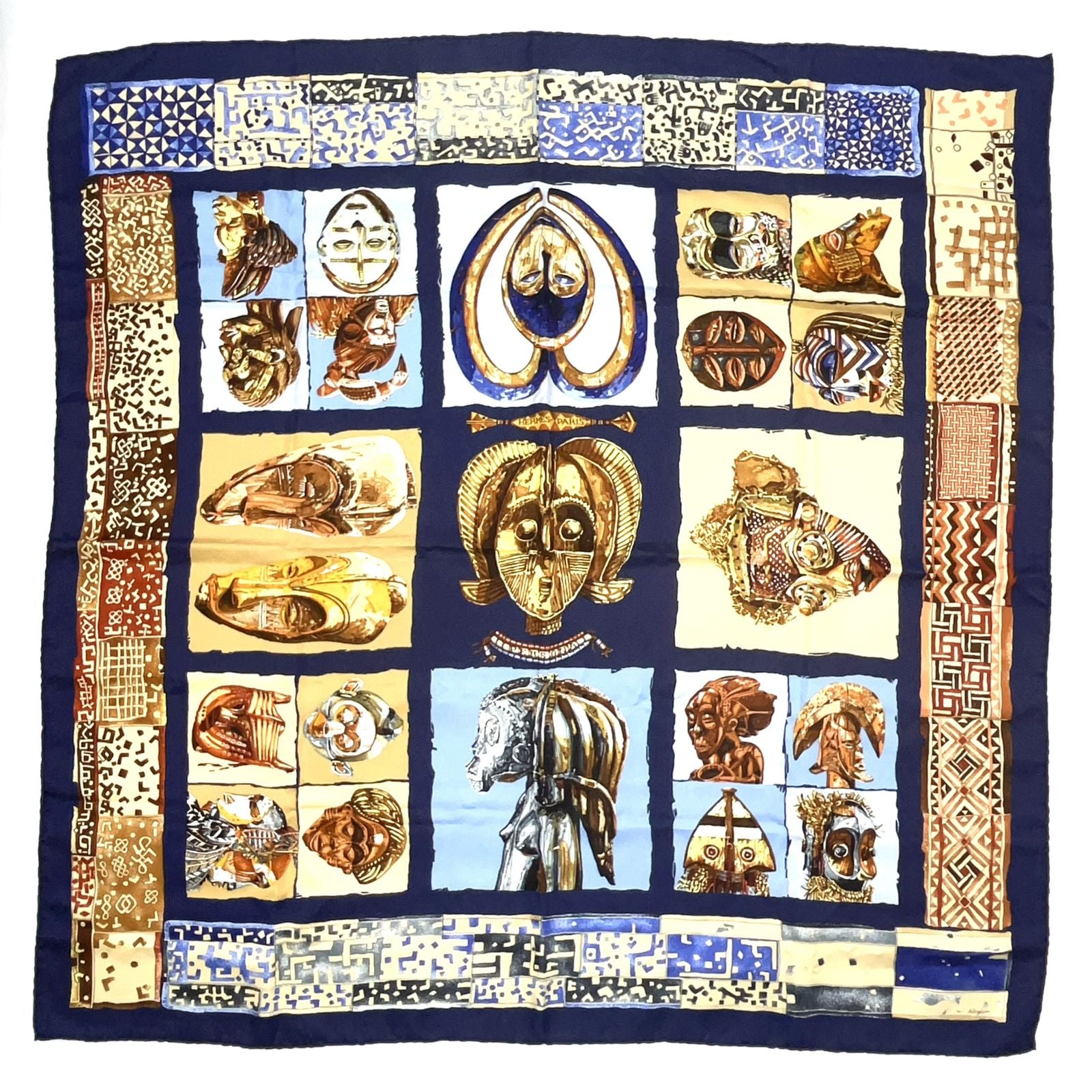 Hermes Carre 90 Persona Silk Navy Scarf