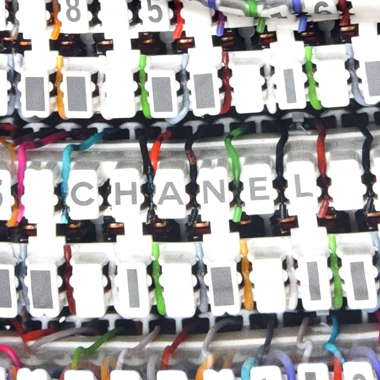 Chanel Logo Graphic Silk White Multicolor Large Shawl Scarf — view 3