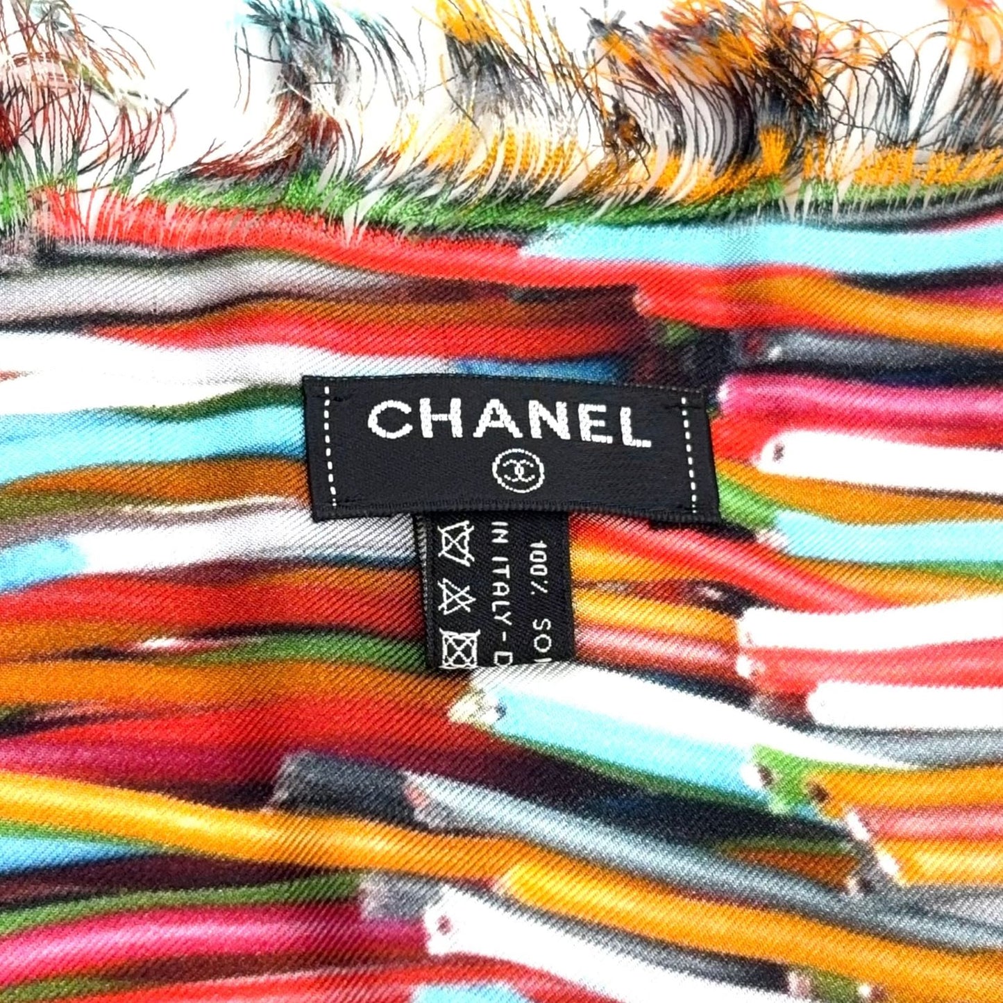 Chanel Logo Graphic Silk White Multicolor Large Shawl Scarf — view 2