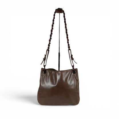 Prada Plastics Chain Hobo Leather Plastic Shoulder Bag Nappa Brown — view 3