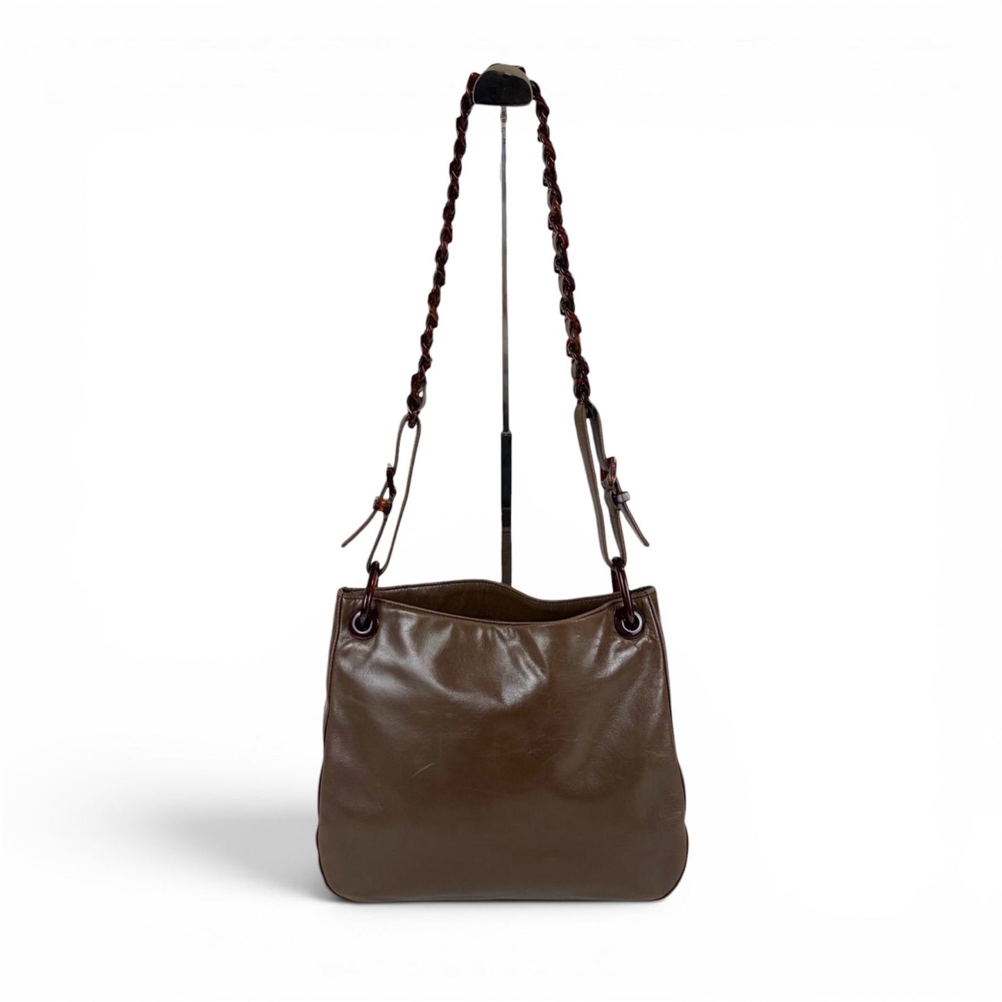 Prada Plastics Chain Hobo Leather Plastic Shoulder Bag Nappa Brown — view 4