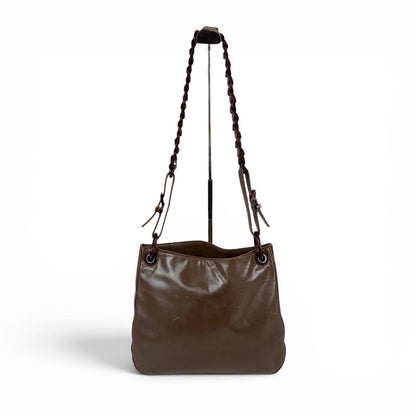 Prada Plastics Chain Hobo Leather Plastic Shoulder Bag Nappa Brown — view 4
