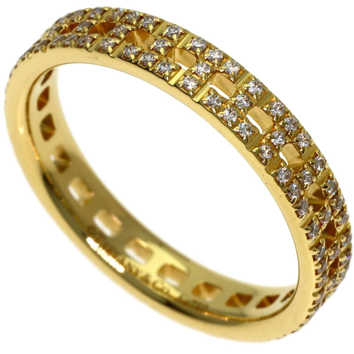Tiffany & Co T Tour Narrow Pave Diamond Ring 18K Yellow Gold