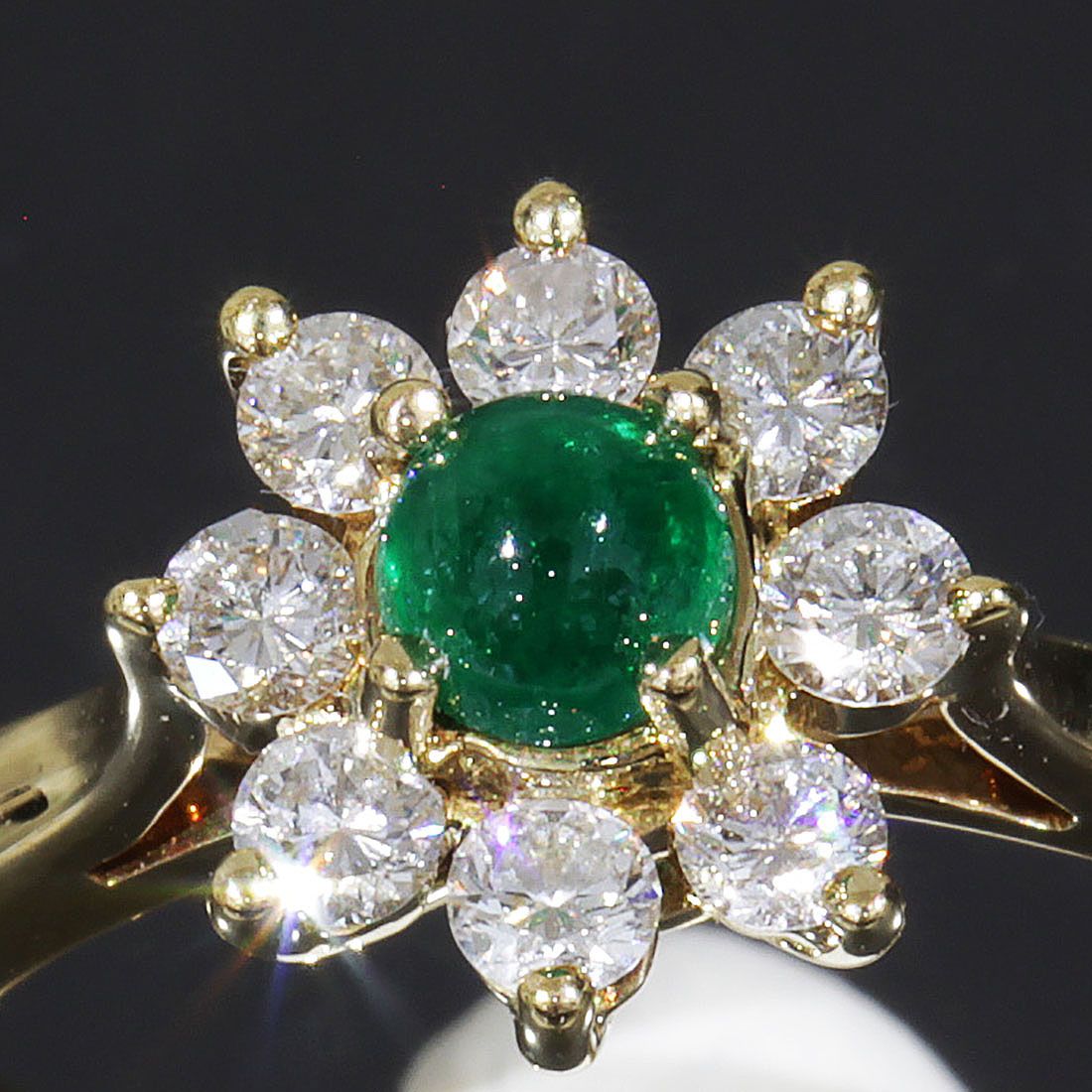 Tiffany & Co Flo Diamond Emerald Ring 750 18K Yellow Gold — view 2