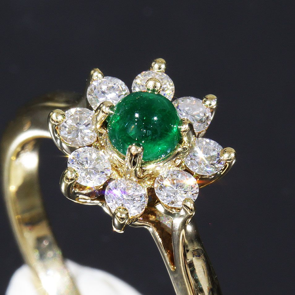Tiffany & Co Flo Diamond Emerald Ring 750 18K Yellow Gold