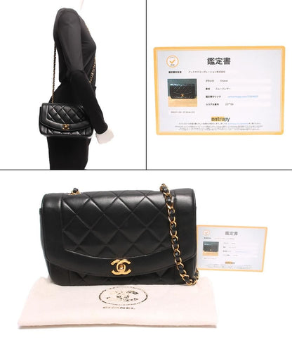 Chanel Chain Shoulder Bag Gold CC Logo Lambskin Quilted Diana Flap 22 — view 8