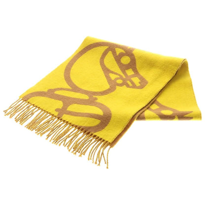 Hermes Buckle &camaille Cashmere Scarf Shawl Yellow Brown