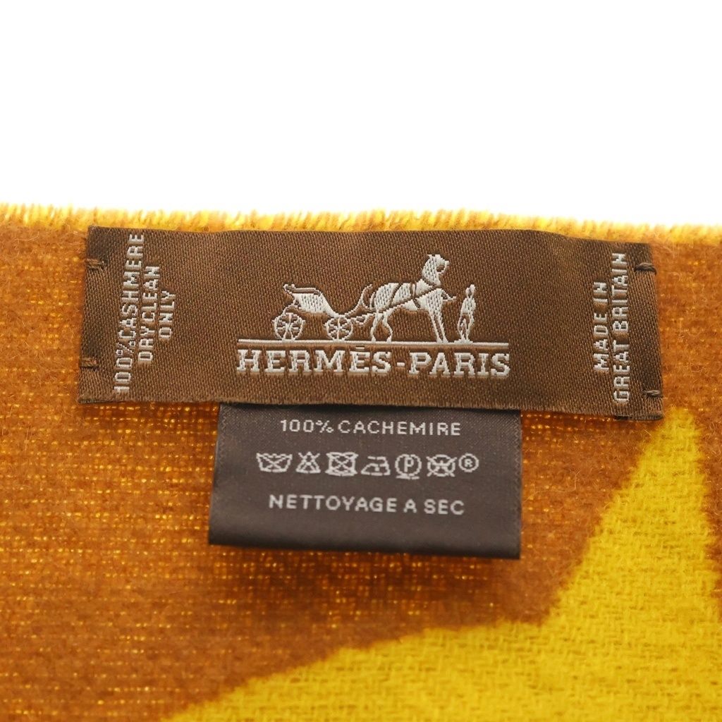 Hermes Buckle &camaille Cashmere Scarf Shawl Yellow Brown — view 5